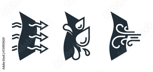 Wind, water proof, breathable - icons in bold line