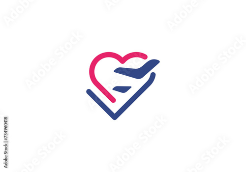 love and travel logo design. airplane with heart icon symbol template