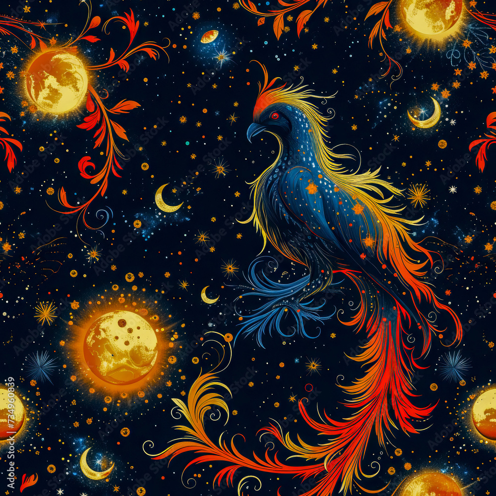 Phoenix in the starry sky as background, ai generated