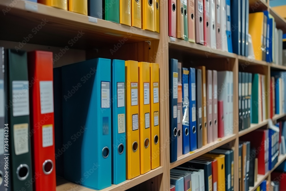 Office shelves holding file folders Office shelves holding file folders