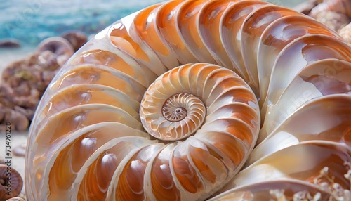 shell pearl spiral nautilus Fibonacci section spiral coral pearl symmetry half cross coral golden ratio shell fibonacci structure growth close up mother of pearl pompilius nautilus 