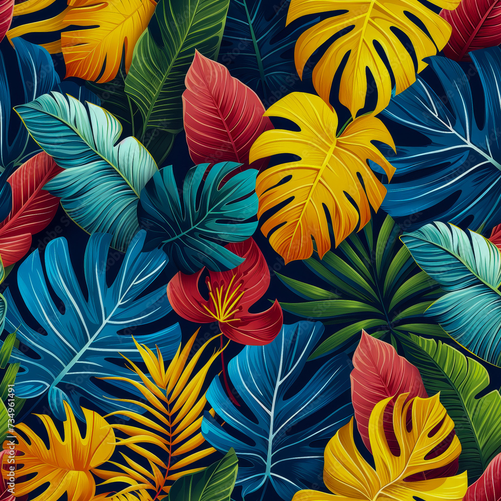 Leaves tropical rainforest, as frameless background, ai generated Leaves tropical rainforest, as frameless background, ai generated