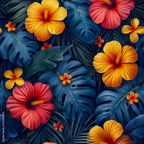 Wallpaper Mural Tropical rainforest leaves and flowers as background, ai generated Torontodigital.ca