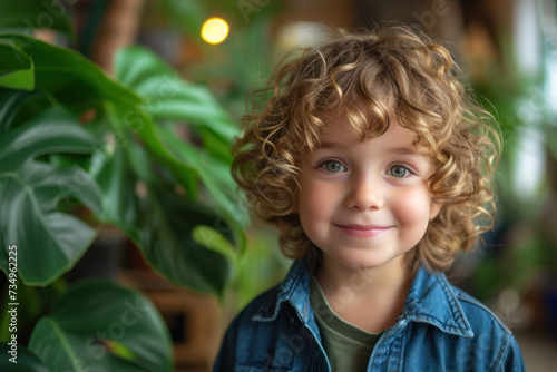 Wallpaper Mural monstera with happy child Torontodigital.ca