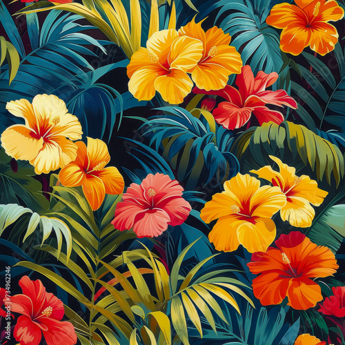 Tropical rainforest leaves and flowers as background  ai generated