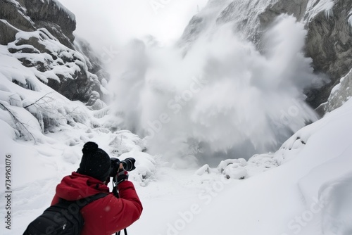 photographer capturing images of an oncoming avalanche