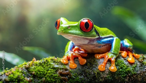 Red-eyed tree frog closeup on leaves, Red-eyed tree frog (Agalychnis callidryas) looks over leaf edge © blackdiamond67