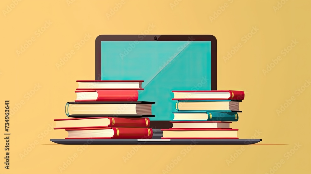 Fototapeta premium Books and laptop, online lessons