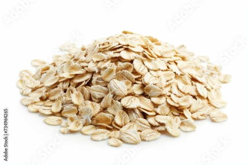 Oat flakes clustered white background