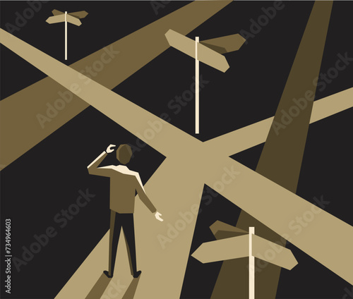 Correct decision in road fork abstract concept