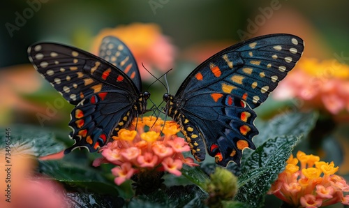 Colorful butterflies on a blurred natural background. © Andreas