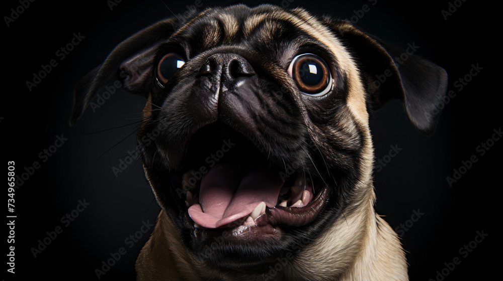 Excited pug with tongue out.