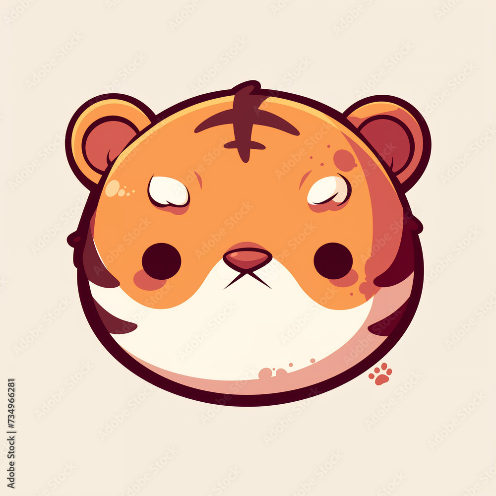 Flat logo of vector Tiger, Cute Kawaii Simple Grunge Distressed Print-on-Demand Design for T-shirt, Solid Background Flat logo of vector Tiger, Cute Kawaii Simple Grunge Distressed Print-on-Demand Design for T-shirt, Solid Background