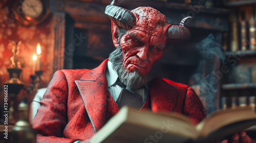 Portrait of an old devil man with horns. Portrait of a devil man with horns photo