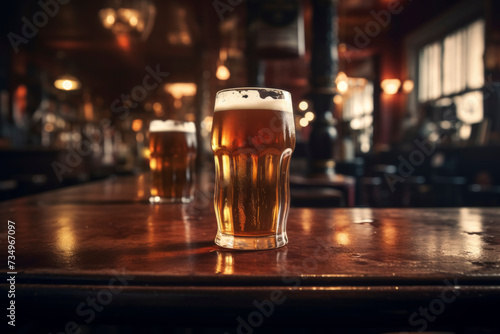 Glowing Pints of Beer at Bar