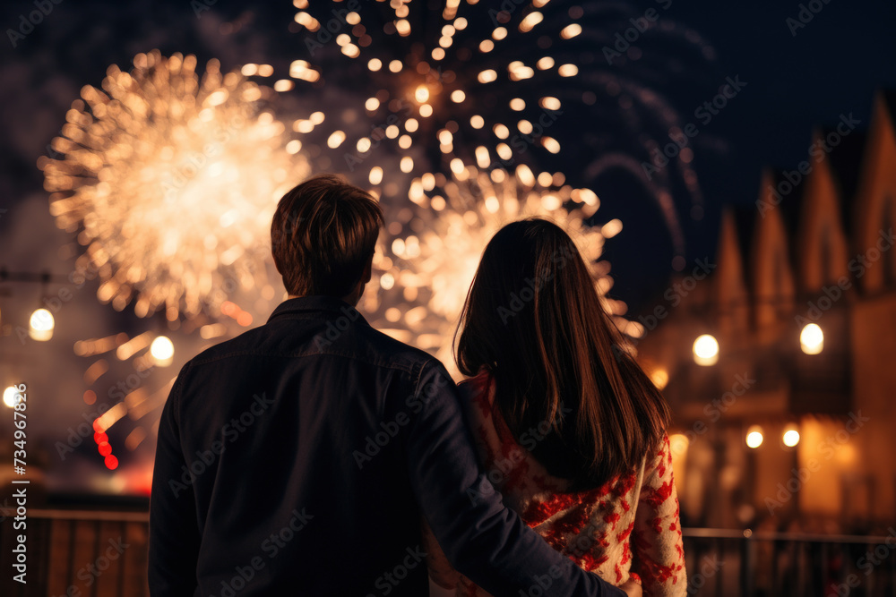Couple looking firework abstract background. Generative ai. Couple looking firework abstract background. Generative ai.