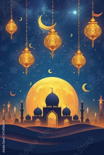 Ramadan Kareem. Islamic greeting card template with Ramadan for wallpaper design. Poster, media banner. of vector illustrations