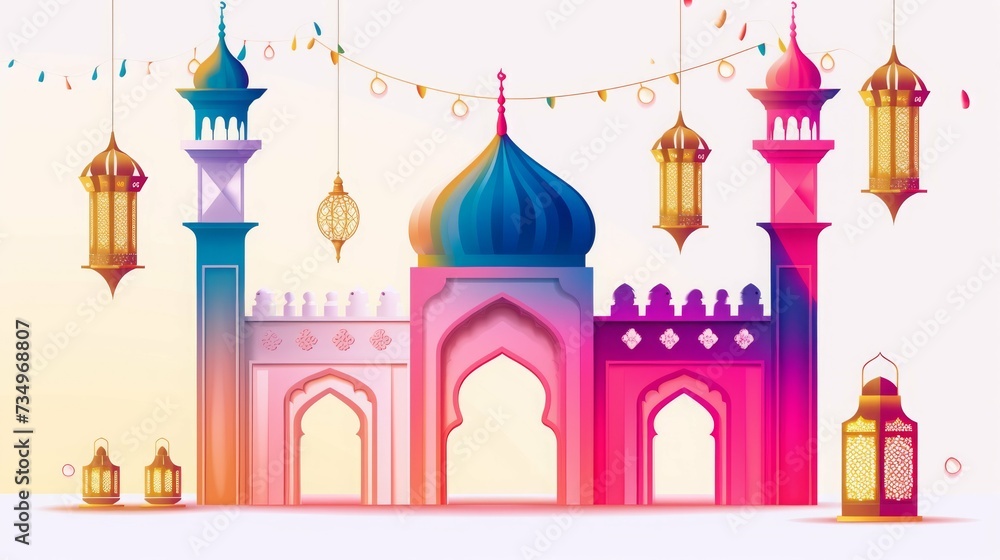 Ramadan Kareem. Islamic greeting card template with Ramadan for wallpaper design. Poster, media banner. watercolor illustrations