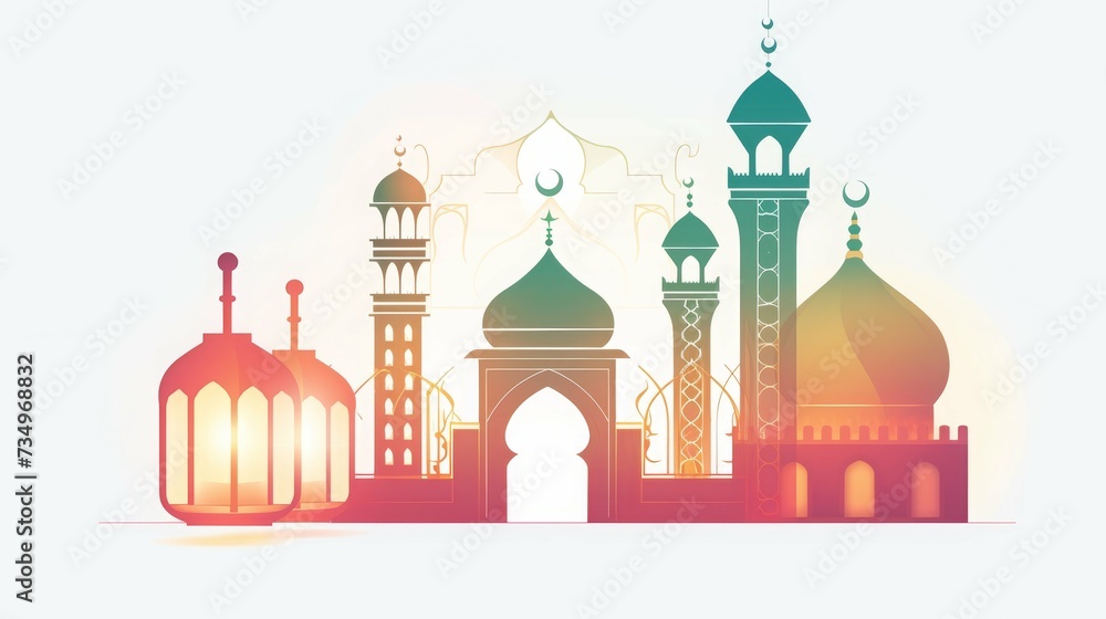 Ramadan Kareem. Islamic greeting card template with Ramadan for wallpaper design. Poster, media banner. watercolor illustrations