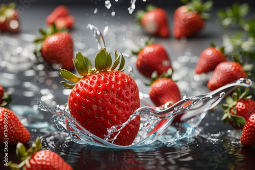 strawberry falling into water
 photo