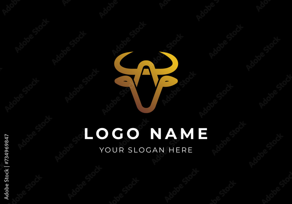 Fototapeta premium logo cow head and horn with initial letter A. minimalist and modern logo design. Editable color