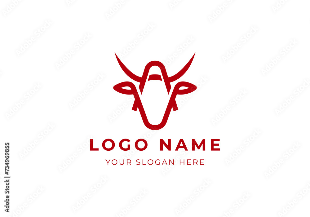 logo cow head and horn with initial letter A. minimalist and modern logo design. Editable color logo cow head and horn with initial letter A. minimalist and modern logo design. Editable color