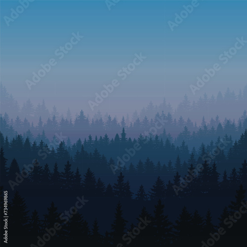 Forest blue sunrise trees mountains