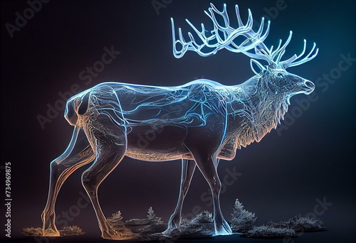 An eerie translucent holographic ghostly spirit elk. Generative AI