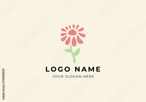 logo Flower Daisy Blossom. Cute. Pink, minimalist, modern logo design. Editable color