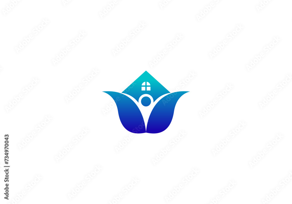 Logo House and Lotus flower with People. Hospital, health, healthcare, people, logo design. Editable color Logo House and Lotus flower with People. Hospital, health, healthcare, people, logo design. Editable color