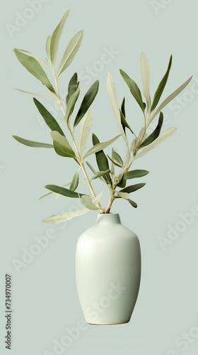 A light ceramic vase with an olive branch