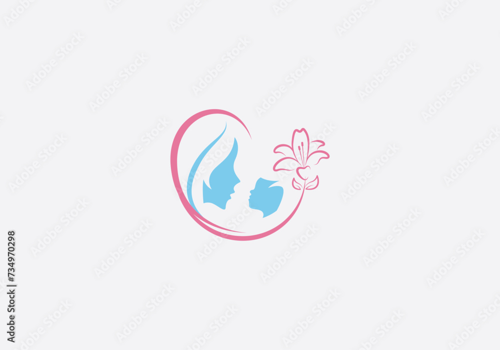 Logo Mom and Baby Care with Lily Flower. Editable Color Logo Mom and Baby Care with Lily Flower. Editable Color