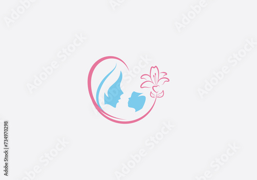 Logo Mom and Baby Care with Lily Flower. Editable Color