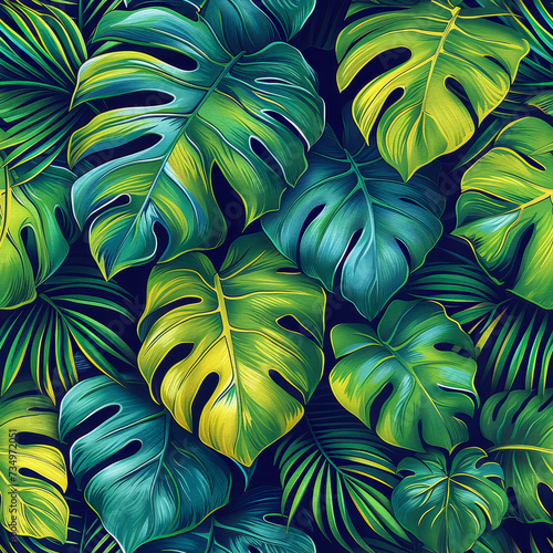 Leaves tropical rainforest  as frameless background  ai generated