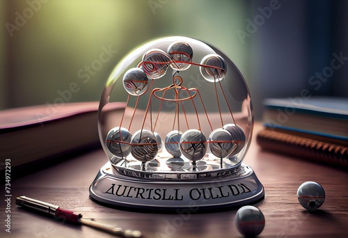 Accountability and success - the idea that Accountability helps to achieve success in business, work and life symbolized by English word and a newton cradle, 3d illustration. Generative AI photo