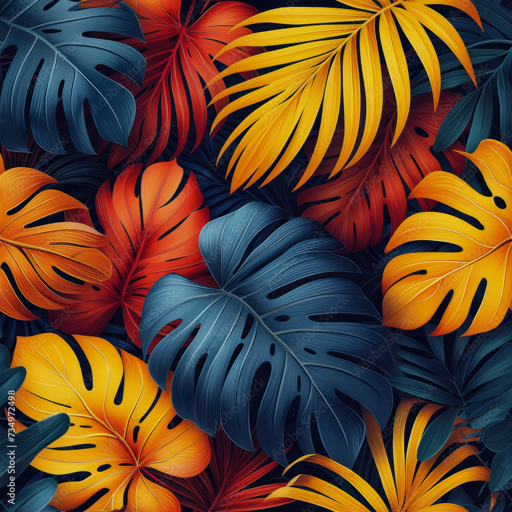 Leaves tropical rainforest, as frameless background, ai generated Leaves tropical rainforest, as frameless background, ai generated