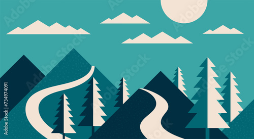 Blue mountain landscape in simple angular style