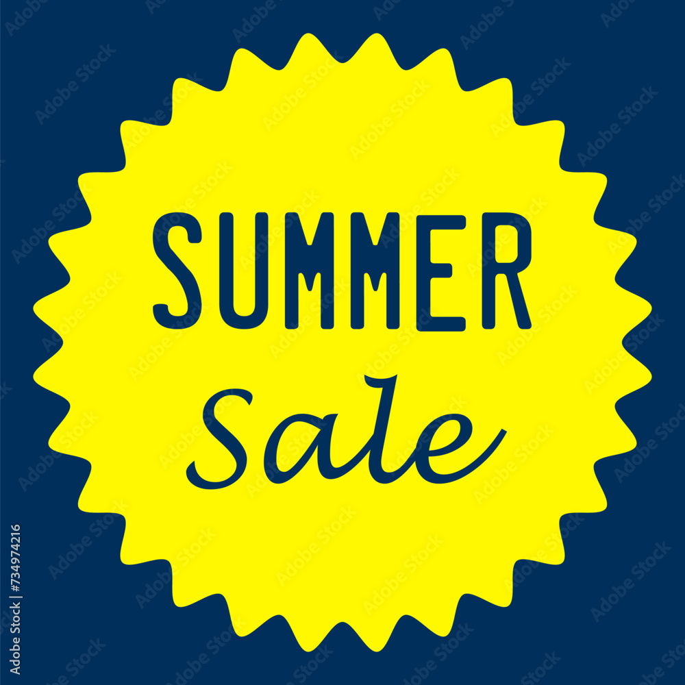 Summer Sale yellow round sticker,sign,label,stamp,icon isolated on blue background. Stock vector. Summer Sale yellow round sticker,sign,label,stamp,icon isolated on blue background. Stock vector.