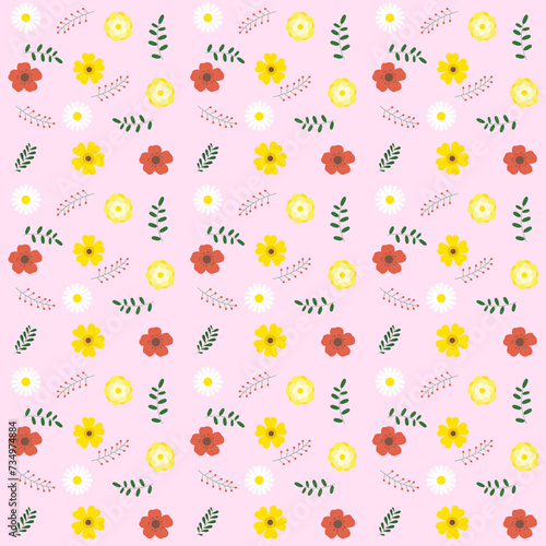 Flower pattern spring flat. Seamless pattern of minimalistic florars. Vector illustration