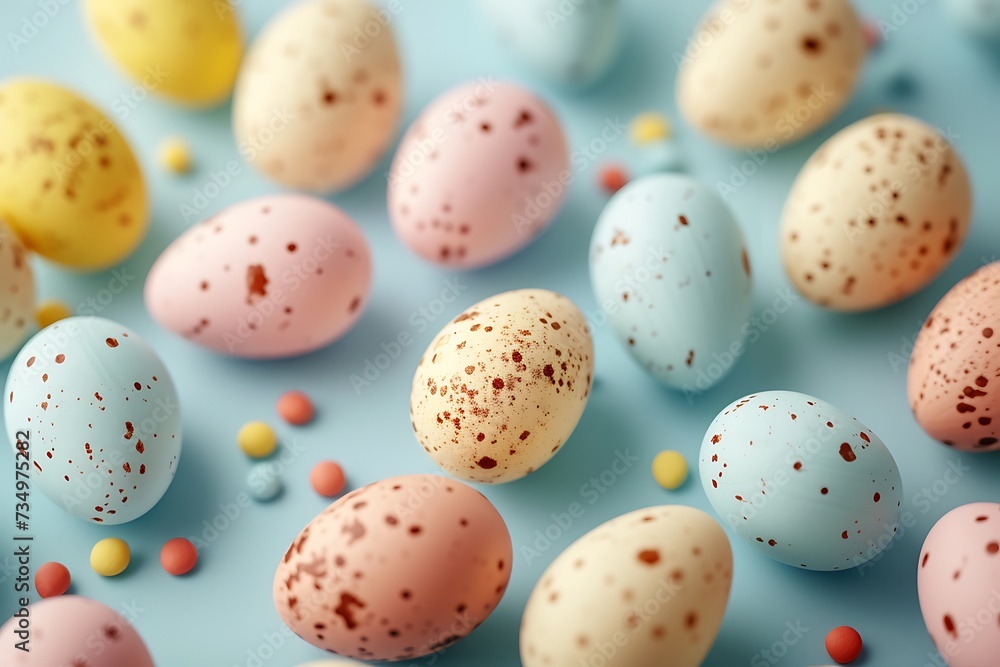 Easter-themed background with colorful eggs.