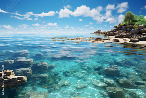 Beautiful seascape with rocks and turquoise sea water.