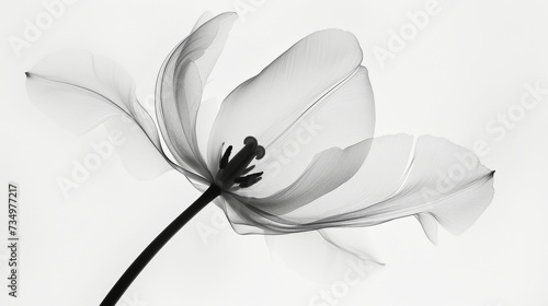 Aesthetic botanical x-ray of tulip. Harmonious forms. Minimalism concept. Light color palette. Generative AI
