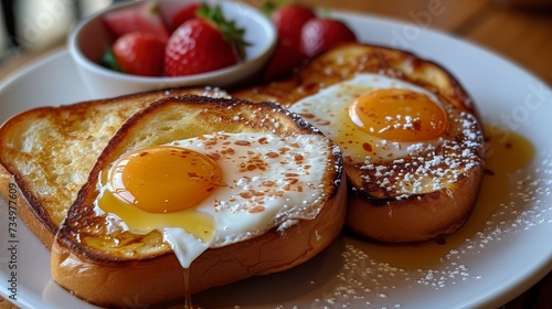 french toast with eggs on top for Breakfast