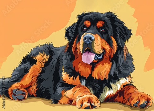 Tibetan Mastiff Dog. Cartoon style illustration of a Tibetan Mastiff Dog.