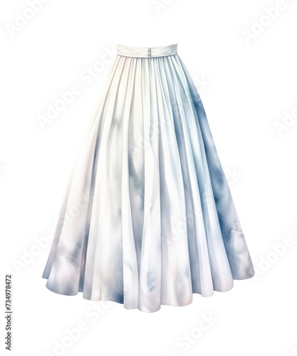White female long skirt isolated on white background in watercolor style.