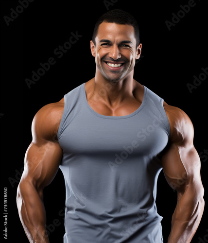 portrait of a muscular man on a black background created with Generative AI technology