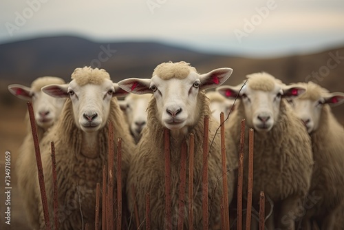 a group of sheep looking at the camera