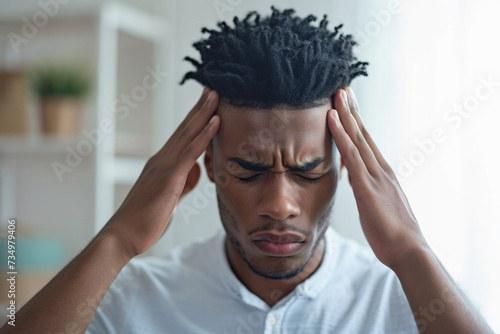 Young man with morning headache
