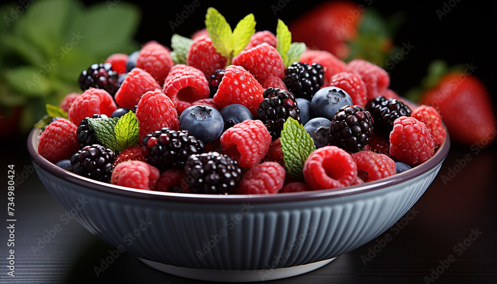 Freshness and sweetness in a bowl of berry fruit generated by AI Freshness and sweetness in a bowl of berry fruit generated by AI