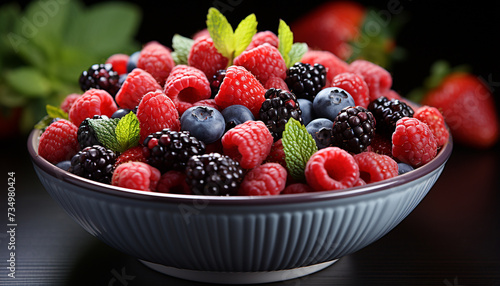 Freshness and sweetness in a bowl of berry fruit generated by AI